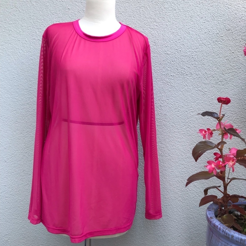 Unisex Sheer Barbiecore Mesh See-Through Long Sleeve Tunic/Top size large